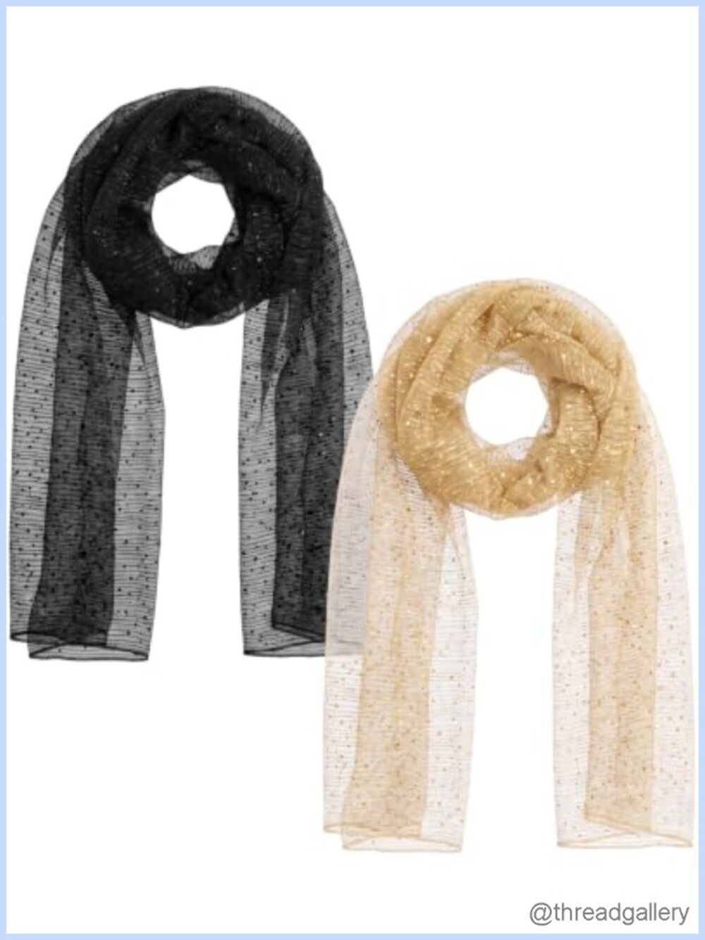 2 Sequined Mesh Scarves Wrap Shawl with Gold and Black Dazzling Style